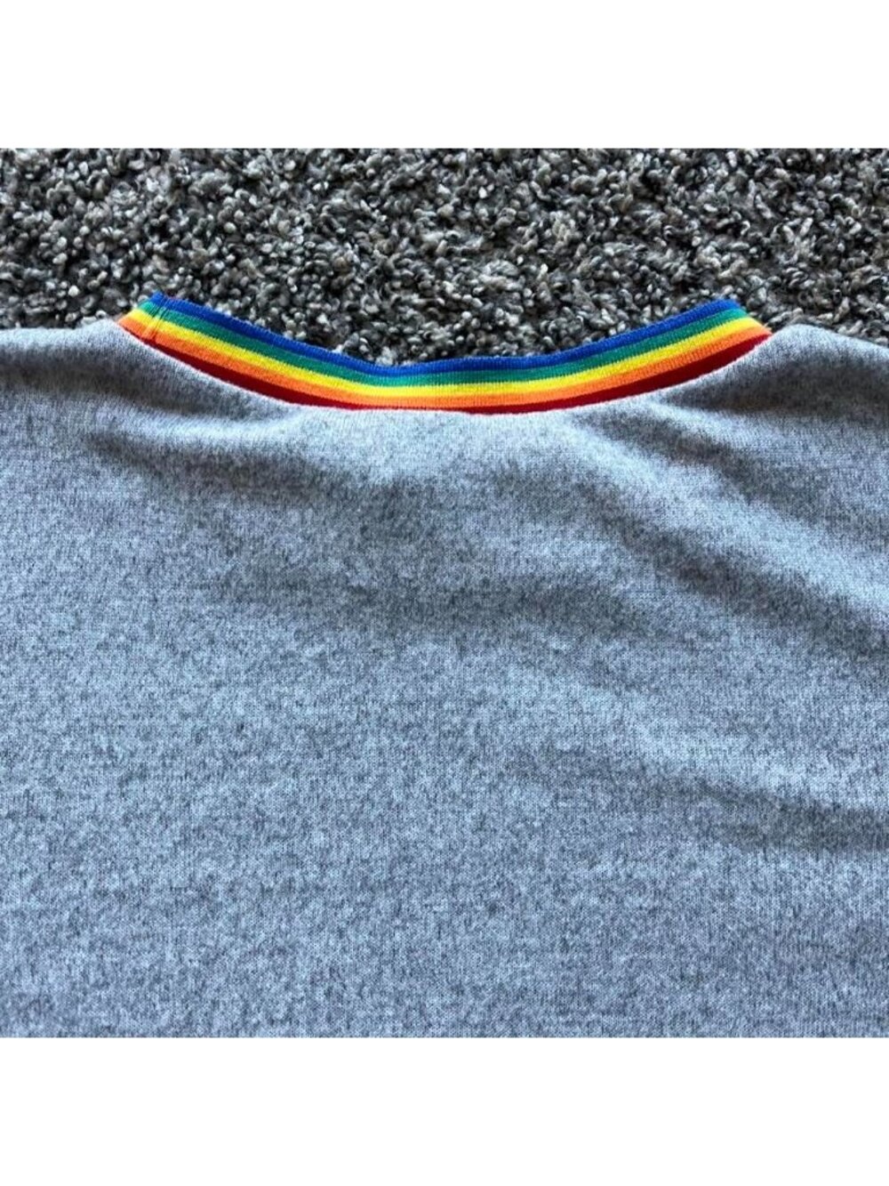 Rue 21 Women's XL Gray L/S Top Rainbow Collar Trim Pride Simplistic Minimalistic